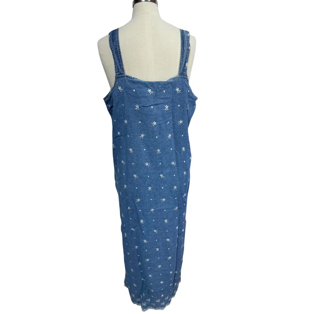 Solutions Women's Large Blue Denim Floral Jumper Maxi Dress Cottagecore